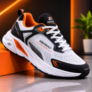 White, Black & Orange Sports Sneakers