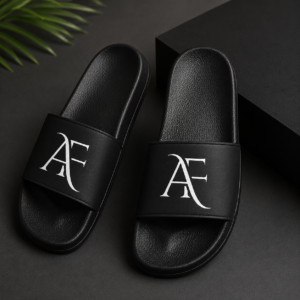 Men's Premium Black Monogram Logo Sliders