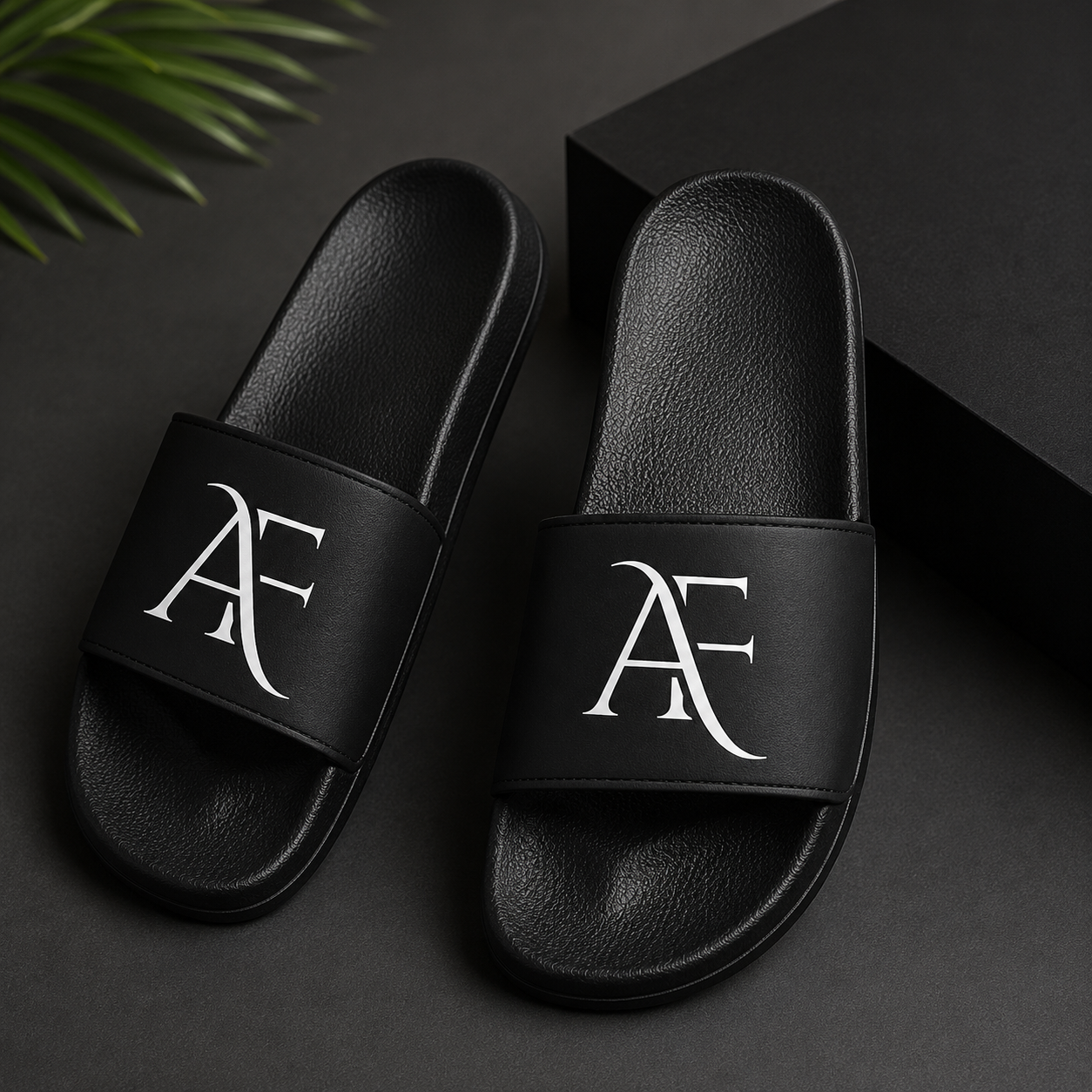 Men's Premium Black Monogram Logo Sliders