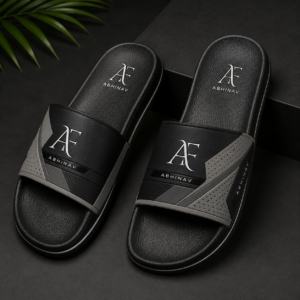 Men's Black & Grey Designer Monogram Sliders