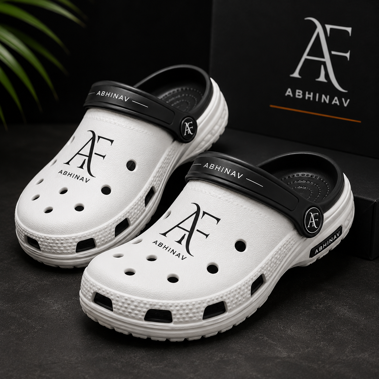 Men's White & Black Clogs