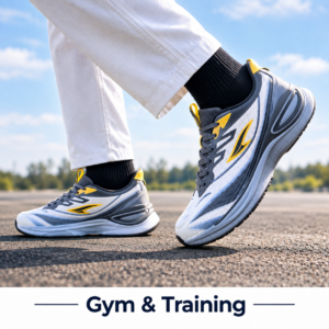 White grey running shoes for men
