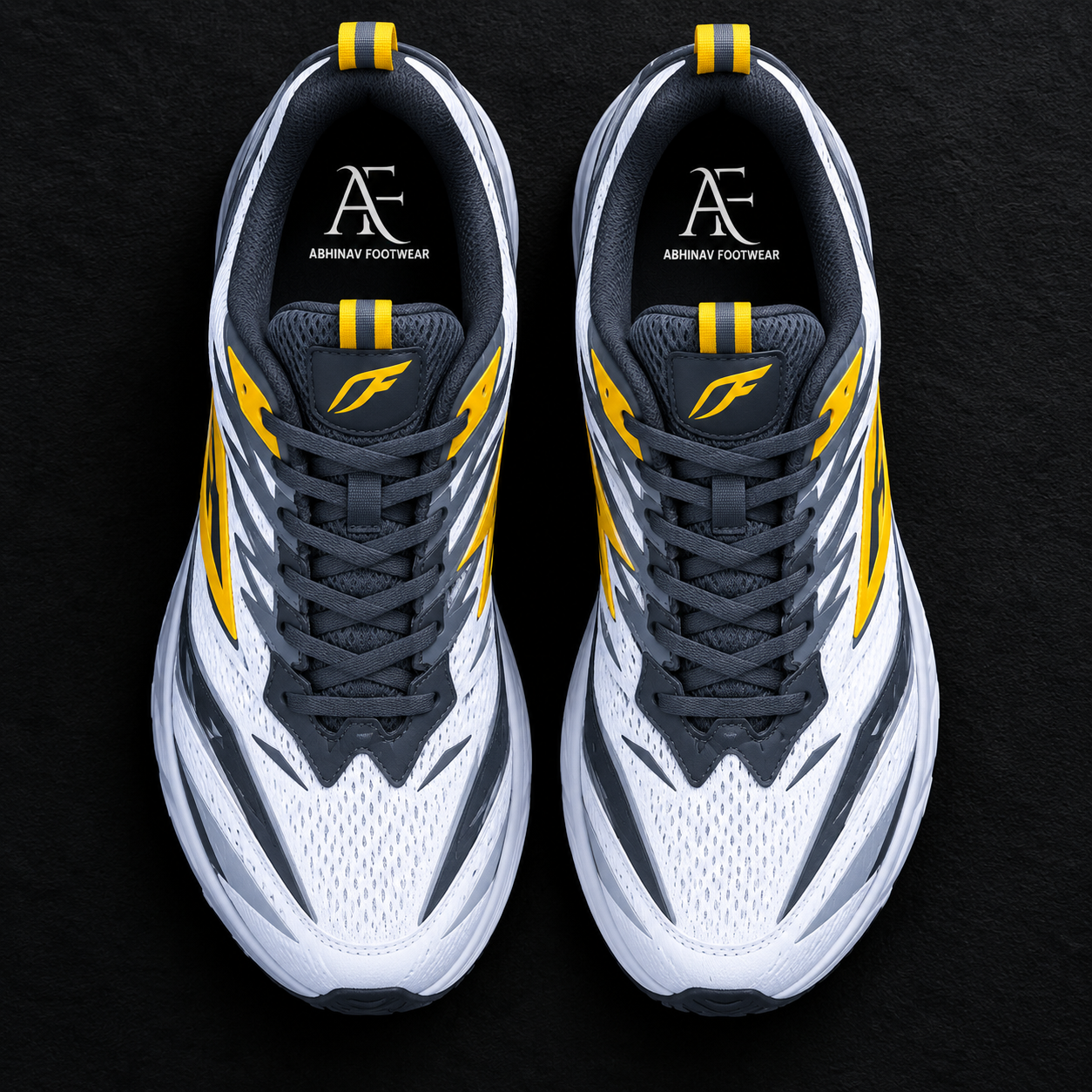 Men's White & Grey Running Shoes with Yellow Accents - Image 2
