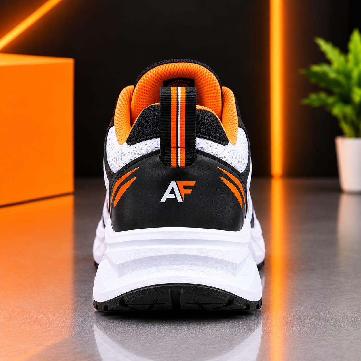 White, Black & Orange Sports Sneakers - Image 3